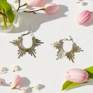 14k Gold Electroplated Spike Design Hoop Earrings